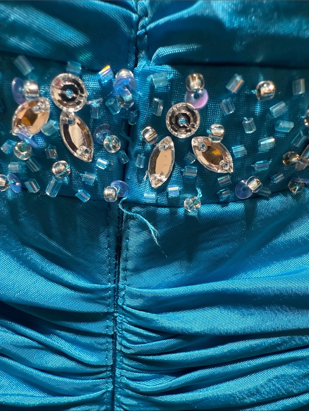 Strapless Ruffled Turquoise Evening Dress - Picture 8 of 8